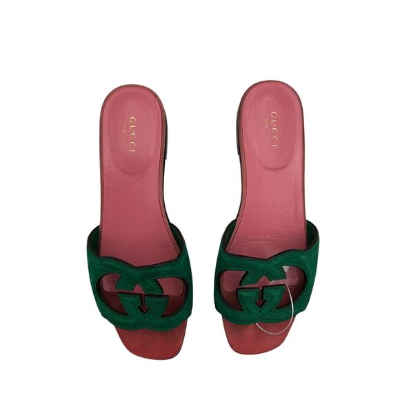 Gucci Green Suede Interlocking G Cutout Sandals Size 7.5 - Picture 4 of 6